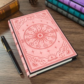 A5 Diary with Combination Lock and 180° Sleep Flat Made of Soft PU Leather with Embossed Zodiac Design - Ideal for Adults, Women, Men and Teens for Privacy - Pink