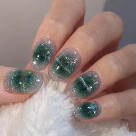 Green Pop Magnet Handmade Nail Tips - Short Square / 그린팝 마그넷 수제네일팁 - 숏스퀘어