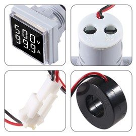 AITRIP 2Pack LED Display Voltmeter, Square Dual Display Voltmeter and Ammeter LED Digital Voltage Gauge AC 60-500V 0-100A Current Meter Indicator