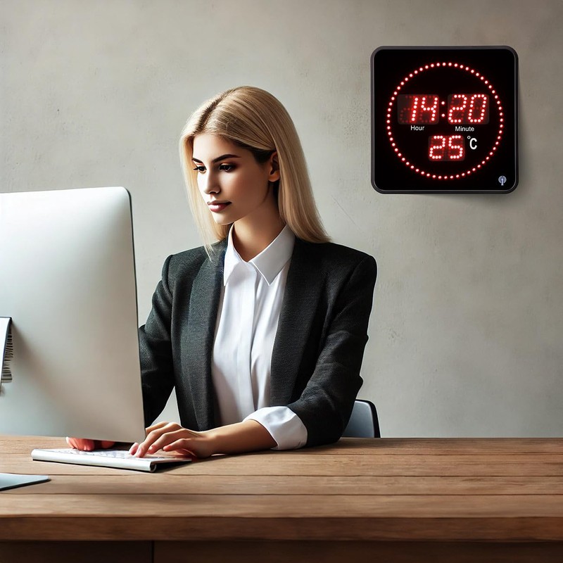 Lunartec Digital Wall Clock Radio-Controlled Clock: Flat LED Wireless Table