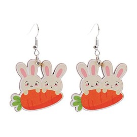 Colorful Easter Rabbit Wooden Dangle Earrings for Women Jewelry (O)