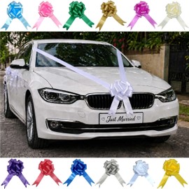 LarryRoo Wedding Car Decorating Kit – 7m Poly Ribbon with 1 Bow, 3 Bows or 5 Bows – Wedding Car/Venue Decoration Wrapping - Range of Vibrant Colours (White, 3 Bows + 7M Ribbon)