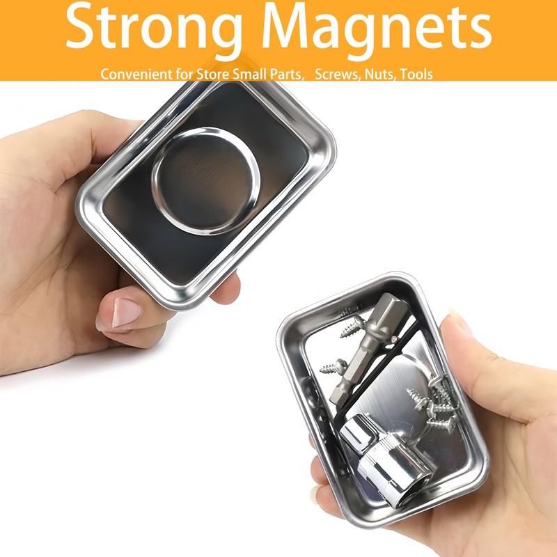 ZCLGOOD 2PCS Magnetic Parts Tray, 3.6”x2.5” Stainless Steel Rectangular Holders