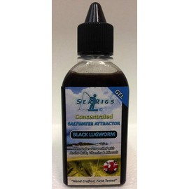 searigs - Saltwater Concentrated Attractor Gel - BLACK LUGWORM - Liquid Sea Fishing Bait