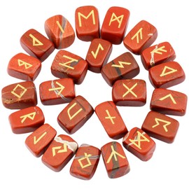 rockcloud Red Jasper Rune Stones Tumbled Engraved Lettering Crystal Set for Wicca Crystals Healing Chakra Reiki