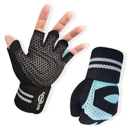 Workout Gloves for Men and Women,Ventilated Weight Lifting Gym Gloves with Wrist Wrap Support,for Weightlifting,Full Palm Protection,Training,Fitness,Hanging (Blue, Small)