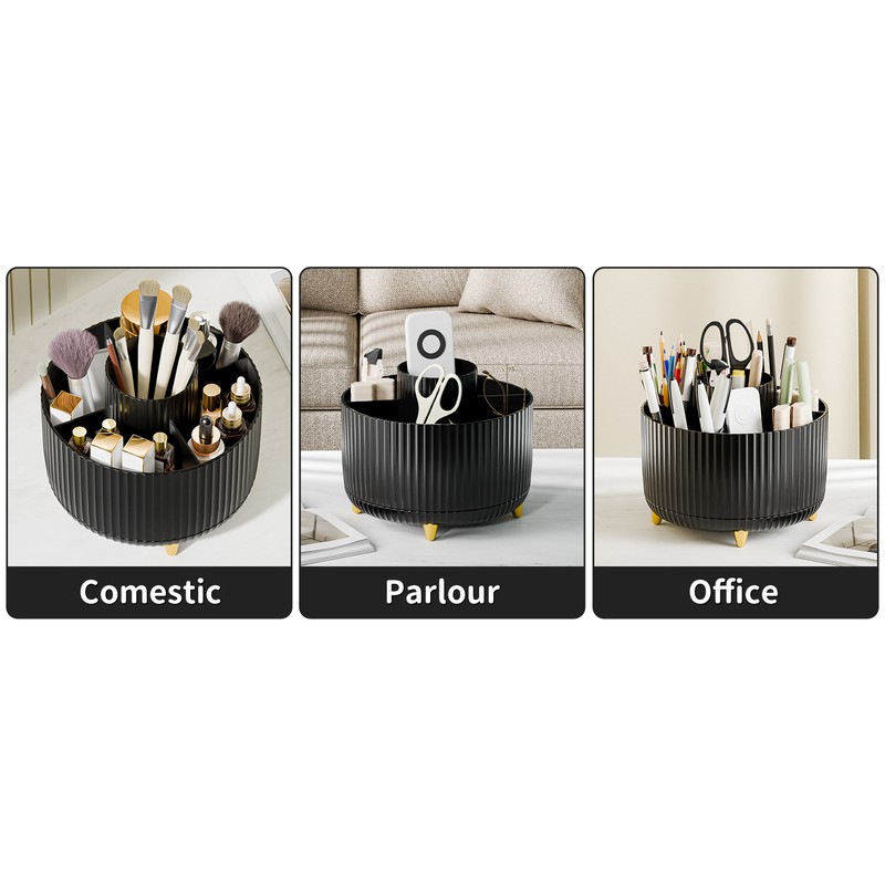 360° Rotating Makeup Brush Organizer for Vanity – 5-Compartment PP