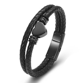 Minicremation Cremation Jewellery for Ashes Urn Bracelet Clasp Beads Cowhide Multilayer Braided Leather Urn Bracelet for Men Women, Stainless Steel