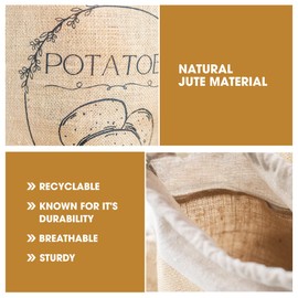 Potato Storage Bag | Natural Jute Potato Onion Garlic Storage Set for Pantry | Breathable & Fresh Onion Potato Storage | Easy to Clean Potato and Onion Storage Bag | Air Flow, Light Blocking