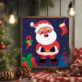 askkqtx 4 Pack Framed Paint by Numbers Kit for Kids - with Wooden Easel, Christmas Paint by Numbers Kit for Kids Ages 4-8-12, DIY Santa Claus Paint by Numbers with Frame for Home Wall Decor 8x8 Inch