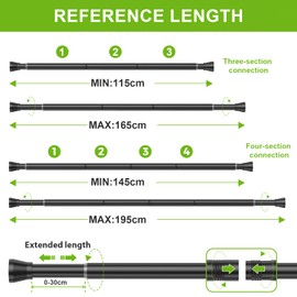 Black Shower Curtain Pole Extendable Curtain Poles 115-195 cm Net Curtain Rod Tension Rods for Curtains Shower Curtain Rod Telescopic Curtain Pole No Drilling Spring Rod for Windows,Bathroom