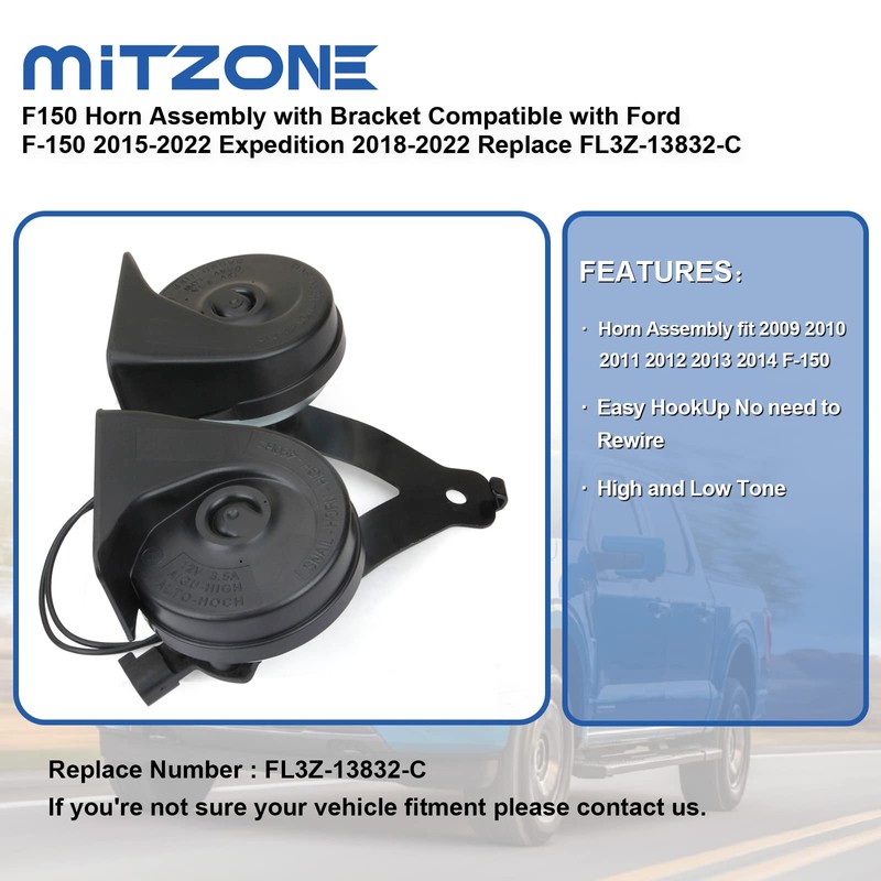 MITZONE F150 Horn Assembly With Bracket Compatible with Ford F-150
