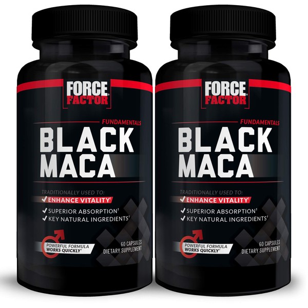 Force Factor Black Maca Root, 2-Pack, Vitality Supplement for Men with Superior Absorption and Power, Natural Maca Negra Extract, Fundamentals Series, 1000mg, 120 Capsules