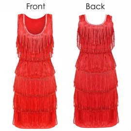 Red Deluxe Flapper Dress - XX-Large - Ladies Deluxe Red Flapper Costume with Matching Sequin Headband and Silver Pearl Necklace - 1920's Party Dress