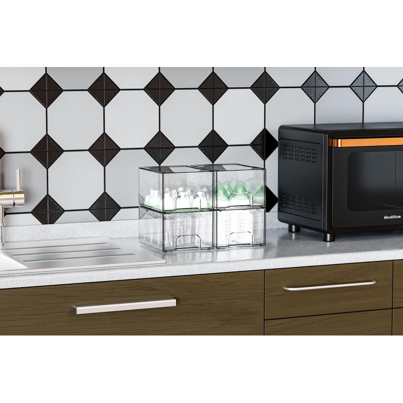 Expansemaster Acrylic Storage Containers - 4 Pack, Stackable Storage Bins