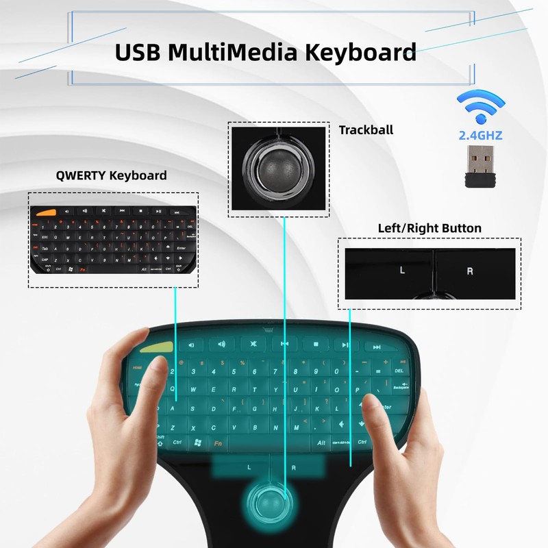 EBTOOLS Teclado inalámbrico 2.4G con trackball, Mini Teclado de Mano,