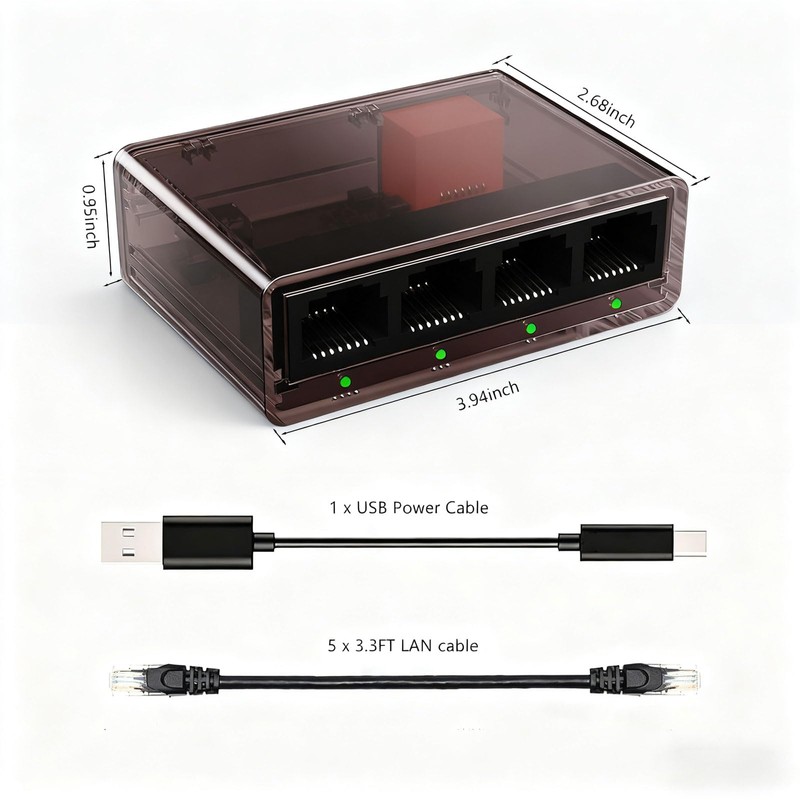 Gigabit Ethernet Splitter 1 to 4 with 5 Cat6 1M