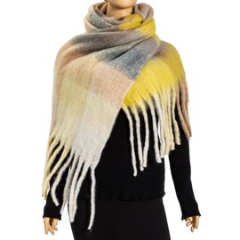 TUSHUSTY Winter Women Chunky Scarf Warm Blanket Big Thick Large Oversized Wrap Colorful Long Plaid Scarves Gray Yellow