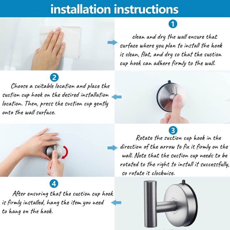 DGYB Large Suction Cup Hooks for Shower Set of 4