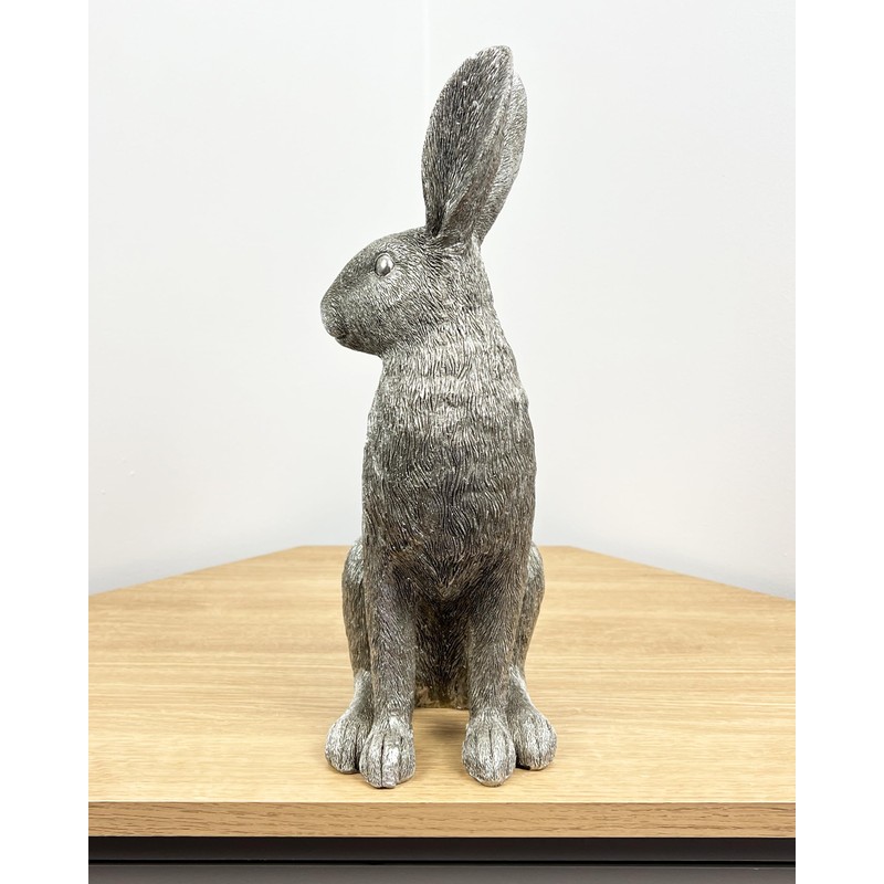 Alfie Francis 35cm Tall Large Silver Hare Ornament Sculpture Statue