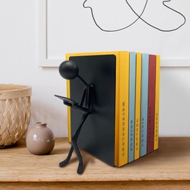 Ottimo Heavy Duty Metal Unique Office Desk Bookends for use as Bookshelf Decor, Home, Office or Kitchen Shelves. Unique, Cute and Decorative Book Stopper to Hold Books, Great Gift Idea (Black)