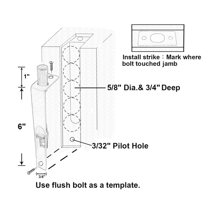 QCAA Solid Brass Round Flush Bolt, 6", Solid Brass, Matte