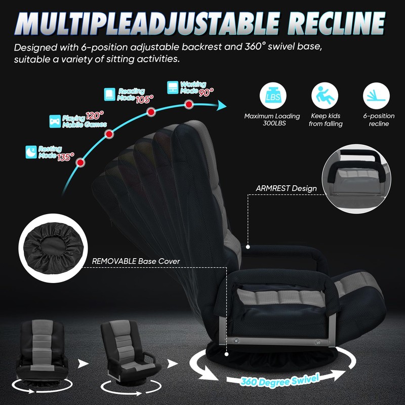 Avocahom 360° Swivel Chair 6 Adjustable Positions Backrest with Armrest