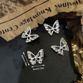 QEDBOJE 10pcs Alloy Butterfly Nail Charms Silver Metal Butterfly Nail Art Pendant Rhinestones for Nails Nail Gemstones Jewelry
