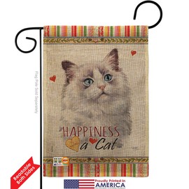 Bicolor Ragdoll Happiness Burlap Garden Flag Set Wall Hanger Animals Kitten Meow Spoiled Paw Fur Pet Nature Farm Animal Creature Small Gift Yard House Banner Double-Sided Made In USA 13 X 18.5