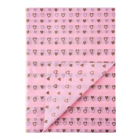 Pink Tissue Paper with Golden Heart,Perfect for Christmas, Wedding, Art Craft Idea, Party Favors Goody Bags,50 Sheets,20" x 28"Each