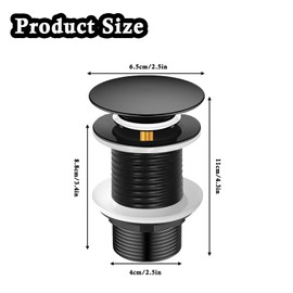 Xinlon Plug Sink Black, Universal Drain Fitting for Sink, Pop Up Drain Valve without Overflow for Sink and Washbasin, Brass Pop Up Drain Plug