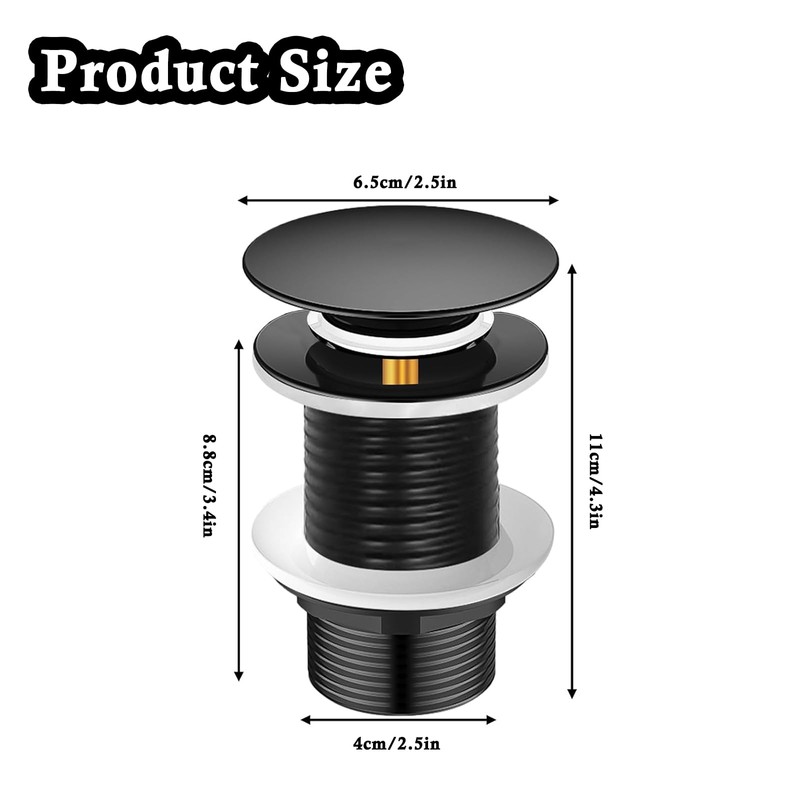 Xinlon Plug Sink Black, Universal Drain Fitting for Sink, Pop