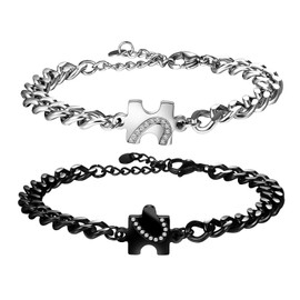 Cupimatch Pärchenarmband Set Freundschaftsarmband 2Pcs: Edelstahl Love Puzzle Partnerarmband Lieben Panzerarmband mit Zirkonia Romantische Geschenke für Verliebte Damen Herren