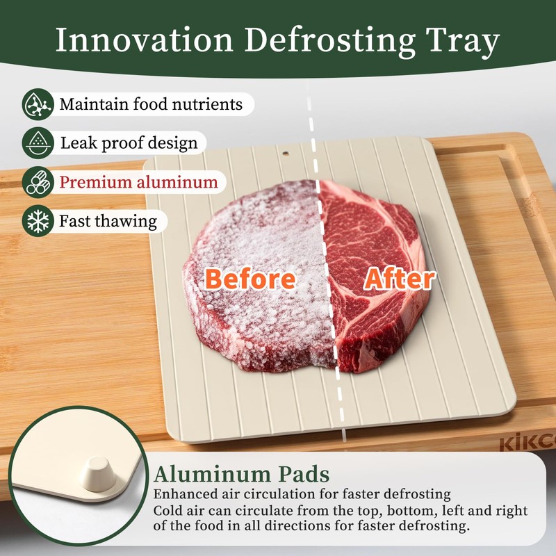 Kikcoin Bamboo Cutting Board Set with Defrosting Tray, Wood Cutting