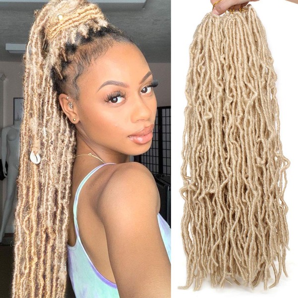 24 Inch Blonde New Faux Locs Hair 21Strands/Pack Synthetic Natural Wavy Crochet Hair Pre-Looped Goddess Soft Locs Hair Extensions Dreadlocs Hair for Women (24 Inch, 613#)
