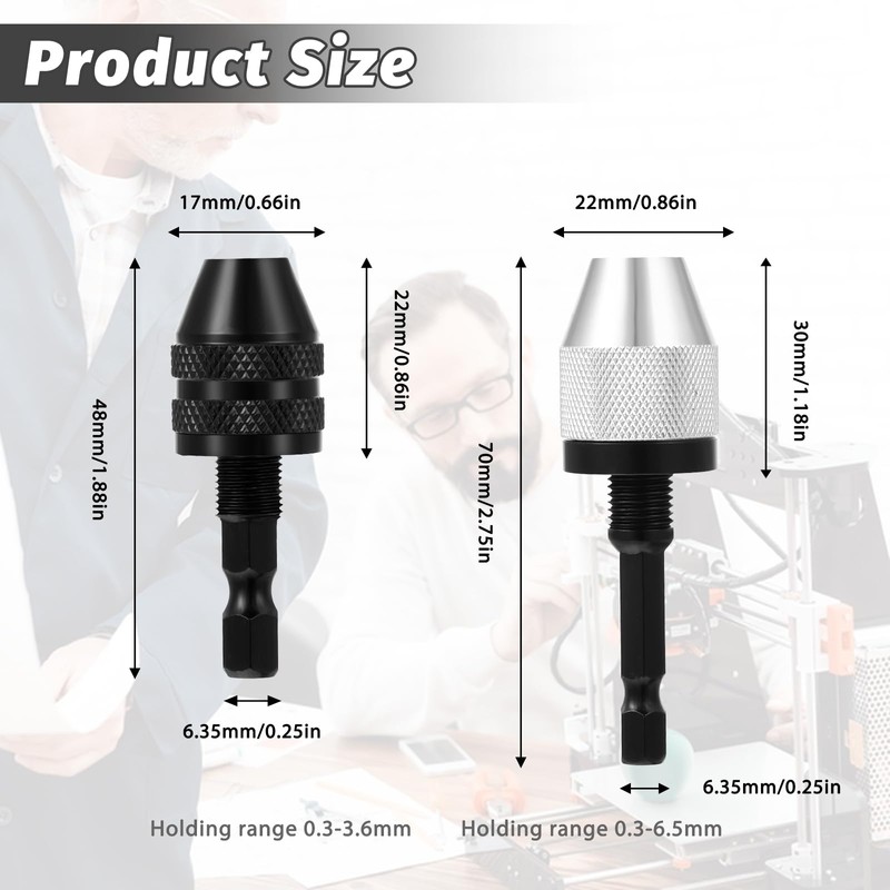 Giantree Keyless Drill Chuck Bit, 2Pcs Chuck Adapter with 10Pcs
