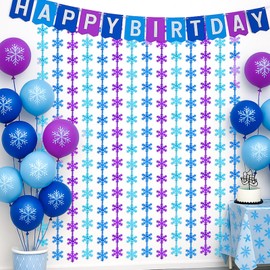 HunnmingRe 2 Pack Winter Princess Birthday Party Decorations Snowflake Tinsel Foil Fringe Curtains Decor Blue Purple Wonderland Decorations Hanging Snowflake Backdrop Streamer, 3.3 x 6.6 ft