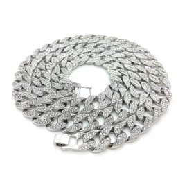 Mens Iced Out Hip Hop Silver tone CZ Miami Cuban Link Chain Choker Necklace (1 Row CZ & CZ Cuban 16"+18")