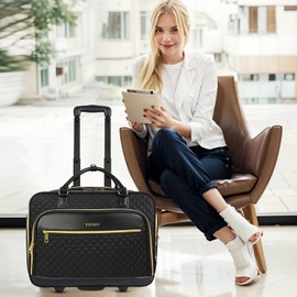 Ytonet Rolling Briefcase for Women, 17.3 Inch Rolling Laptop Bag with Lock, Water Rresistant Wheeled Computer Bag with Insulated Pocket, Roller Bags for Work Travel Overnight Teacher, Black