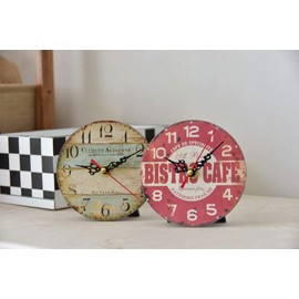 5 Inches Round Silent Non Ticking Quartz Wall Clock,Battery Operated Wall Clocks, Easy to Read for Kids Living Room Bedroom Kitchen School Office Decor(5" Bisbro Cafe)