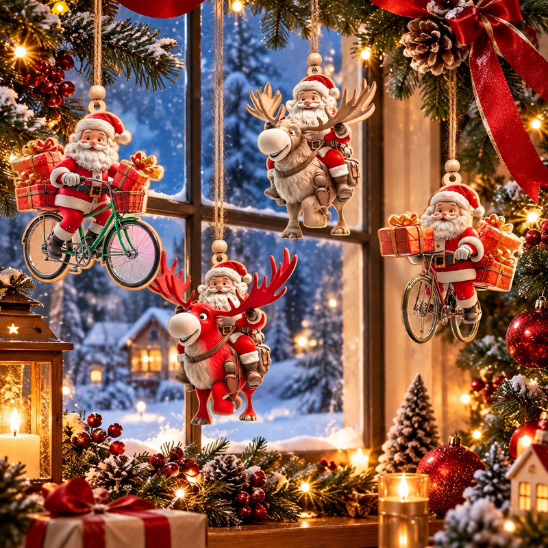 Christmas Wooden Santa Ornaments for Tree Decorating – 2D Bicycle