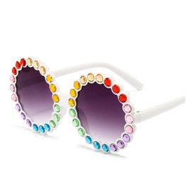 Creamily Baby White Round Rhinestone Sunglasses Diamond Bling Toddler Sunglasses for Girls Kids Glasses