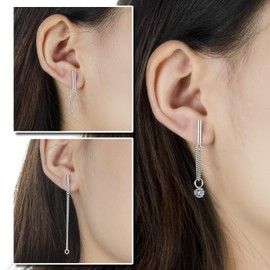 Sterling Silver Bar Stud Earrings Chain Dangle Thread Drop Cool Simple Round Cubic Zirconia for Valentines Anniversary Birthday Gifts Jewelry for Women Mom (Mini Bar)