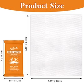 300 Pcs Ultra Thick Soft Large Body Wipes Individually Wrapped(7.87" x 9.45"),Shower Wipes for Adults Bathing No Rinse,Personal Cleansing Wipes for Travel Gym,Bulk Deodorant for Homeless(Orange)
