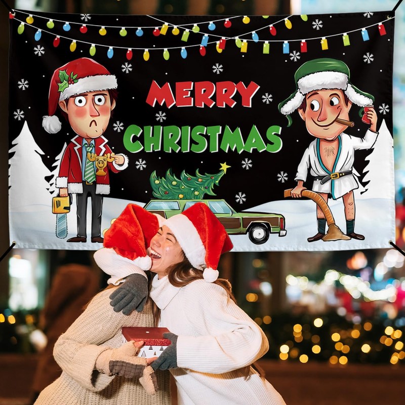 Funny Christmas Banner Happy Xmas Backdrop Sign Winter Xmas Decor