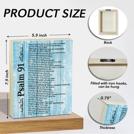 Christian Home Decor Wood Box Sign Hanging Psalm 91 Wall Decor Christian Room Decor Bible Verse Religious Decor Wooden Box Scripture Wall Art for Farmhouse Prayer Room Office Bedroom Decoration