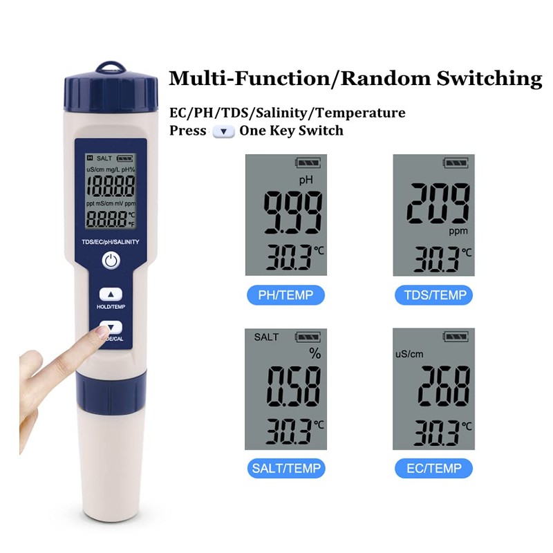 PH Meter, EZ-9909 5 in 1 High Accuracy Portable Digital