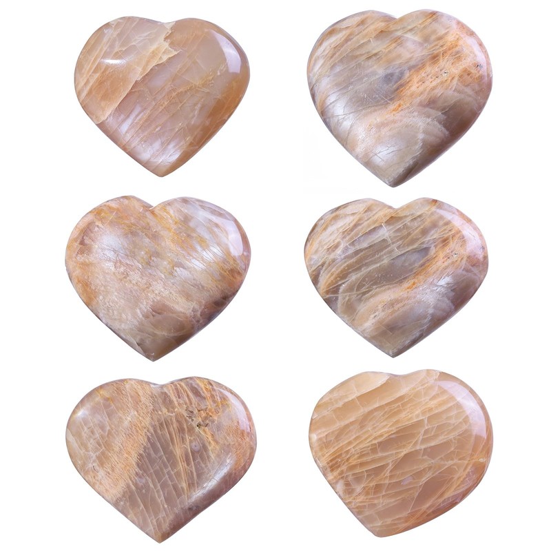 Sportmusies Natural Orange Moonstone Heart Stone Figurine, 1.77-2.36 inches