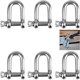 Shackle D Shape, Shackle, Pack of 6 M8 D Shackles, 304 Stainless Steel D-Ring Shackle, Stainless Steel D Ring Shackle, Straight Lock Shackle, D Shackle, Stainless Steel for Rigging Cords Fixings