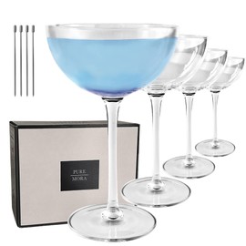 PURE MORA The Lyra Coupe Glass Set of 4, 7oz Handblown Premium Crystal Classic Cocktail Glasses for Martini, Champagne, Mixology, Home Bar, Fancy Margarita, Gin&Tonic, Drinking, etc. For Mixologists